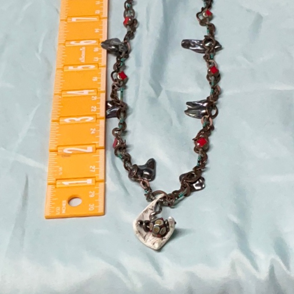 Faux bone, silver, copper and Red lampwork beads Necklace